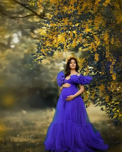 G1044, Royal Blue Frilled Maternity Shoot Trail Gown (All Sizes)pp White Lace Gown