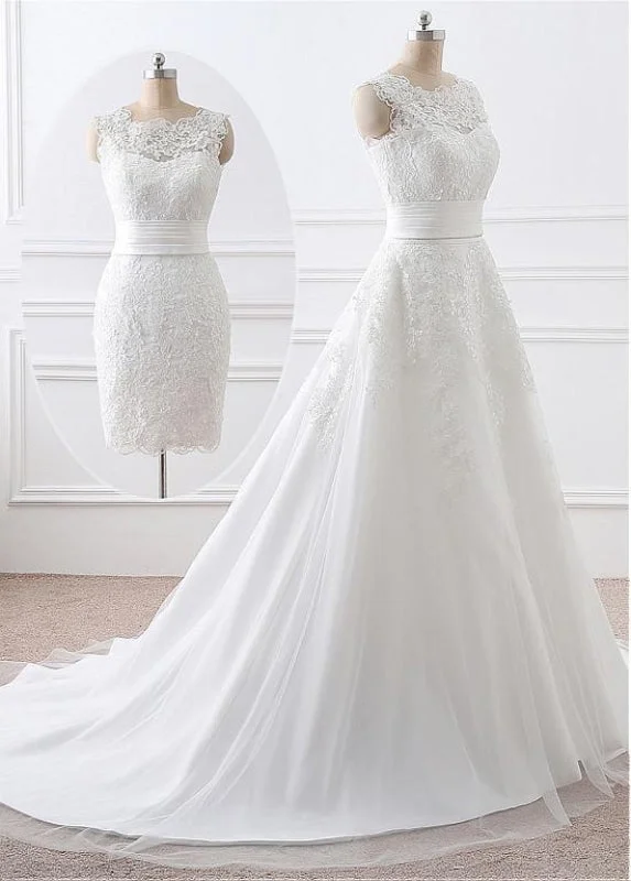 Gorgeous 2 in 1 Removable Skirt Wedding Dresses With Detachable Skirts Romantic Satin Dress