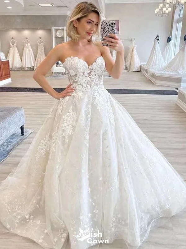 Sexy Sweetheart Sleeveless Applique Popular Bridal Long Wedding Dresses, WDH104 Embroidered Wedding Dress