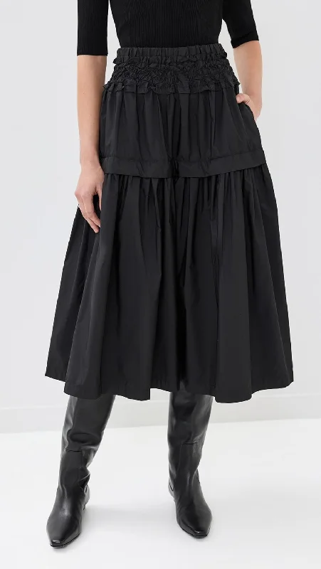 Belen Taffeta Smocked Tiered Skirt ~Black Stylish unclassified skirts