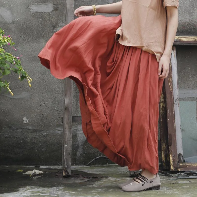 Burned Orange Pleated Cotton Skirt Everyday wear unclassified skirts