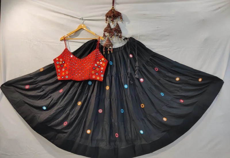 Lovely Black Color Rayon Cotton Skirt With Mirror Work For Women Silk unclassified skirts