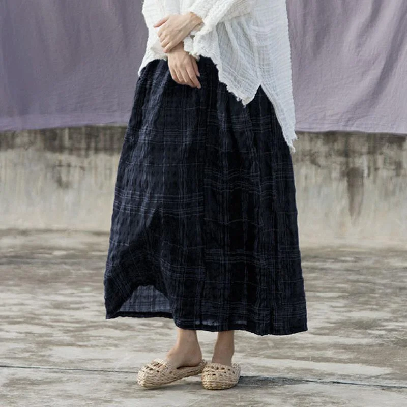 Vintage Plaid Linen Skirt | Lotus Casual chic unclassified skirts