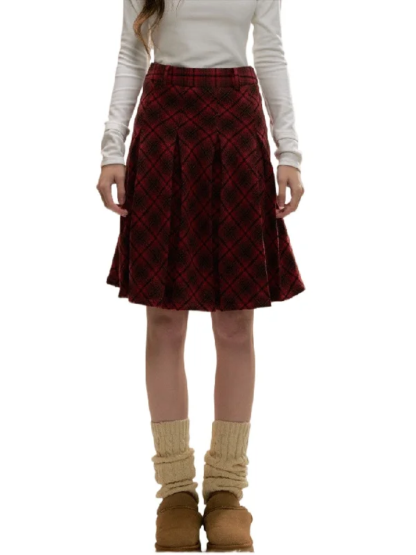 Vintage Red Plaid Wool Christmas Pleated Skirt Knitted unclassified skirts