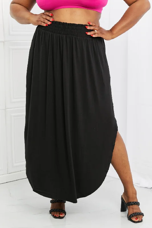 Zenana It's My Time Side Scoop Scrunch Skirt in Black Earthy tone unclassified skirts