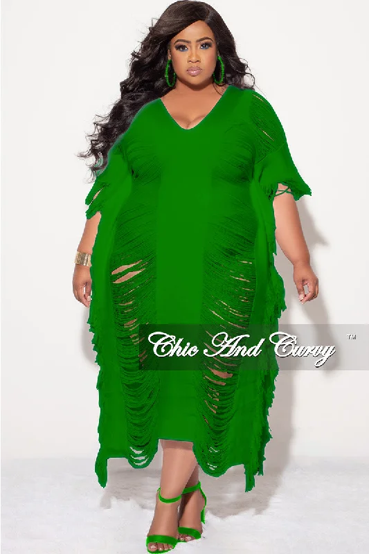 Final Sale Plus Size Distressed Sweater Midi Fringe Dress in Green Shein midi dresses