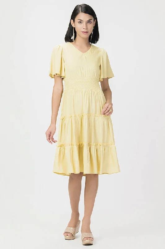 Flounce Midi Summer Dress Yellow Off-shoulder midi dresses