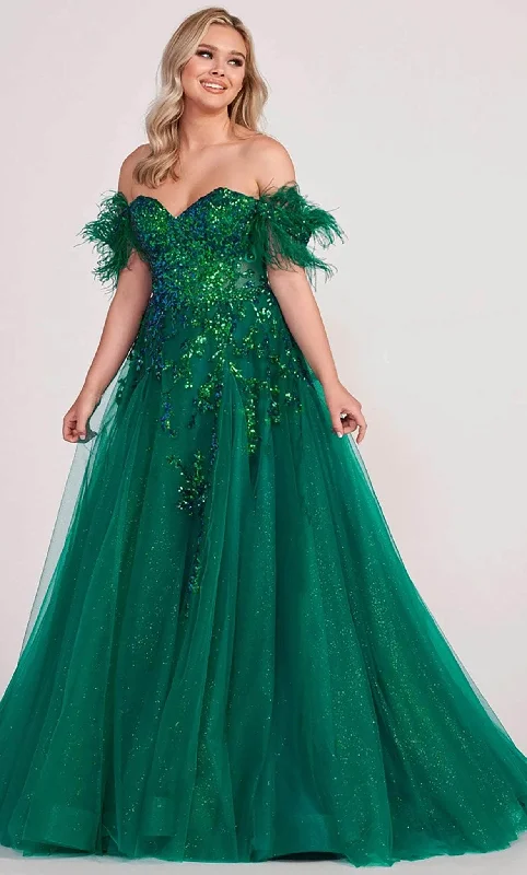 Ellie Wilde EW34013 - Feathered Off Shoulder A-line Gown Cocktail party dresses