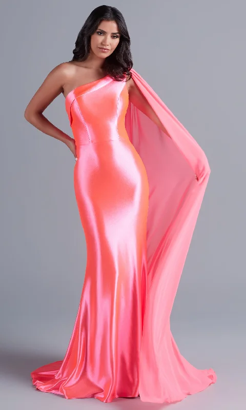 Neon Long Prom Dress with Detachable Cape Satin maxi dresses