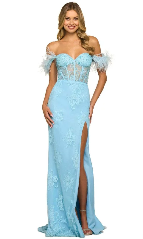 Sherri Hill 55068 - Feathered Sleeve Lace Evening Gown Boho party dresses