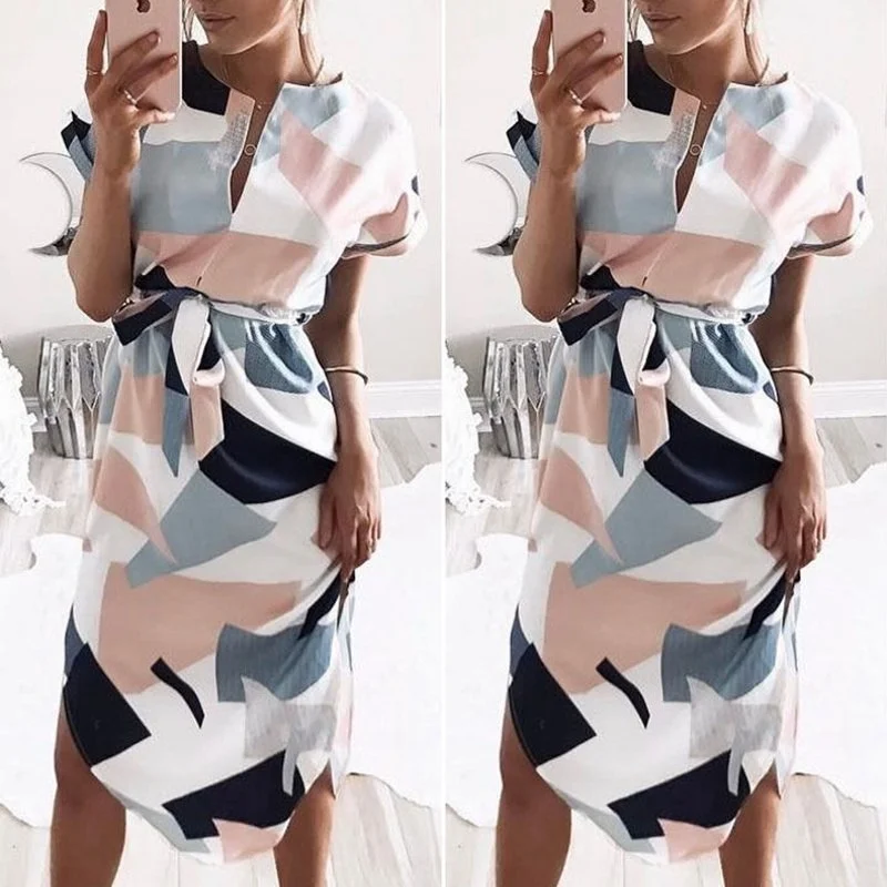 Summer Dress Women Fashion Print Bandage Elegant Cute Sashes Robes V-neck Sexy Slim Sheath Women Dresses Vestidos Velvet floral dresses