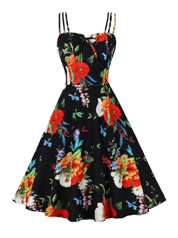 Vintage Floral Spaghetti Strap Bow Front Summer Women Holiday Beach Outfits Elegant Party Dress Garden party floral dresses