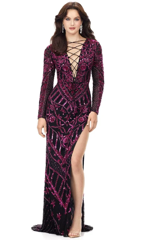 Ashley Lauren 11239 - High Slit Gown Bold pattern unclassified dresses