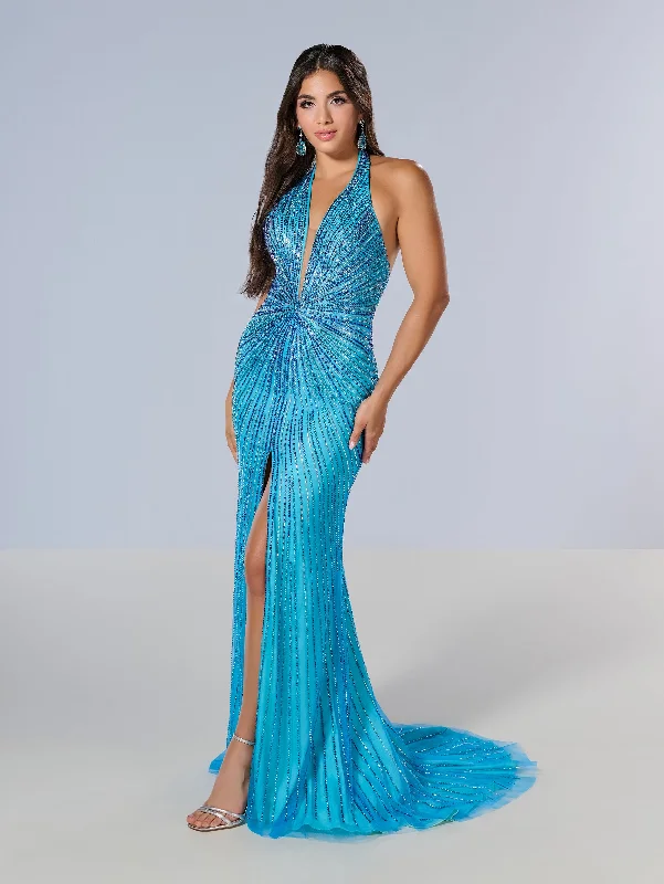 Beaded Fitted Halter Slit Gown by Tiffany Designs 16205 Spring unclassified dresses