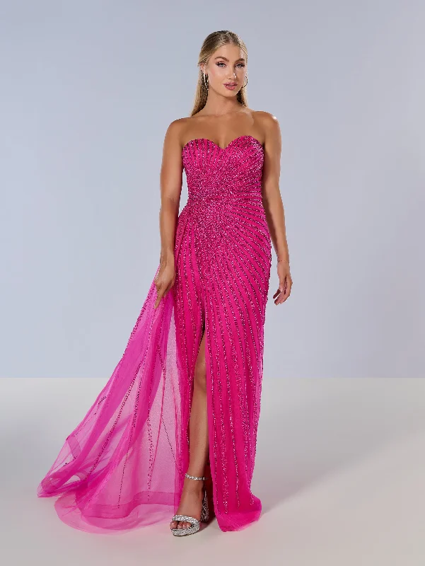 Beaded Fitted Strapless Slit Gown by Tiffany Designs 16214 Ruched unclassified dresses