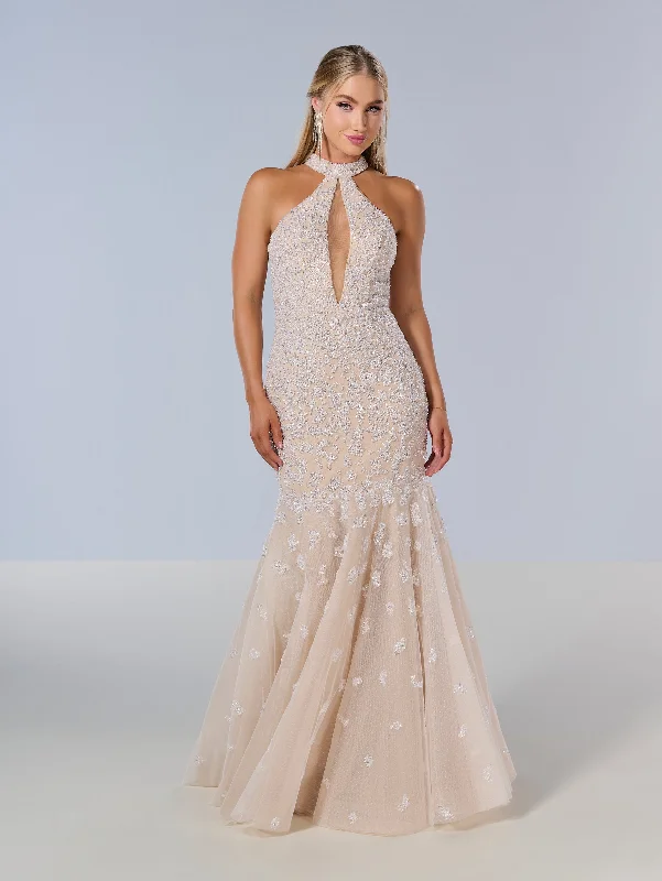 Beaded Halter Mermaid Dress by Tiffany Designs 16210 Tulle unclassified dresses