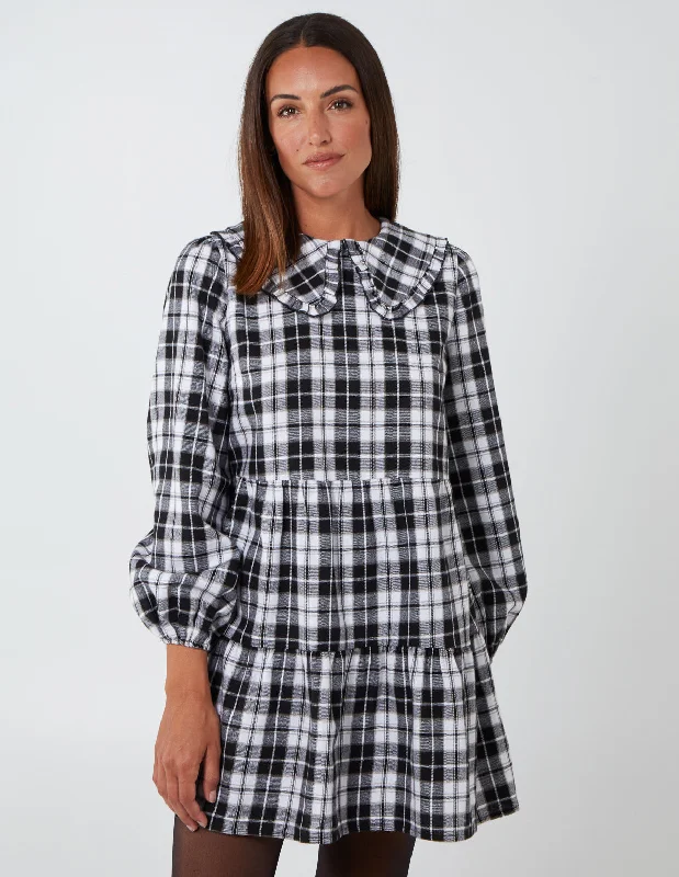 Frill Collar Check Smock Dress Unique unclassified dresses