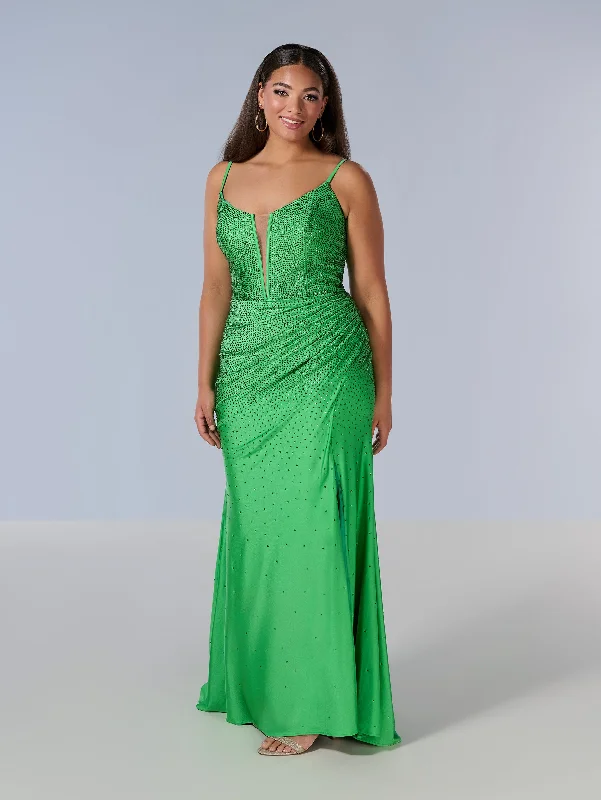 Curvy Fitted V-Neck Slit Gown by Tiffany Designs 16194 Bright color unclassified dresses