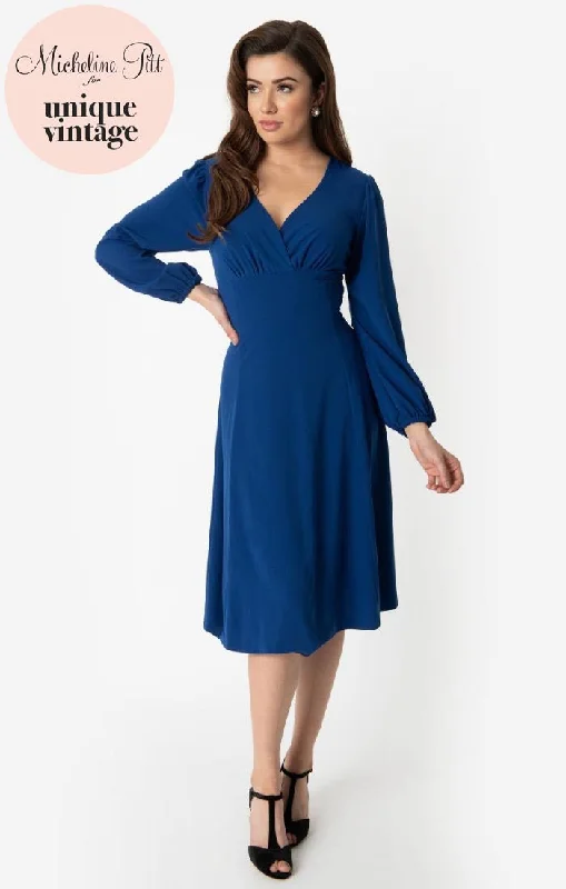 Micheline Pitt For Unique Vintage 1950s Style Royal Blue Pris Swing Dress (4XL and 5XL ONLY) Fashionable unclassified dresses