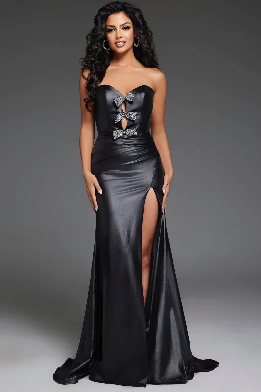 Pleather Fitted Strapless Slit Gown by Jovani 44295 Popular unclassified dresses