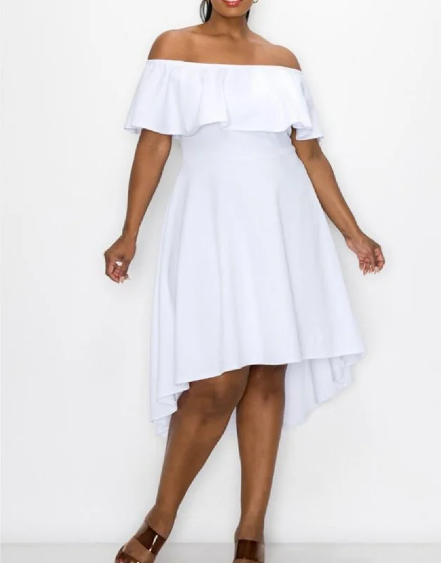 Sassy Lou Off Shoulder-White Velvet unclassified dresses