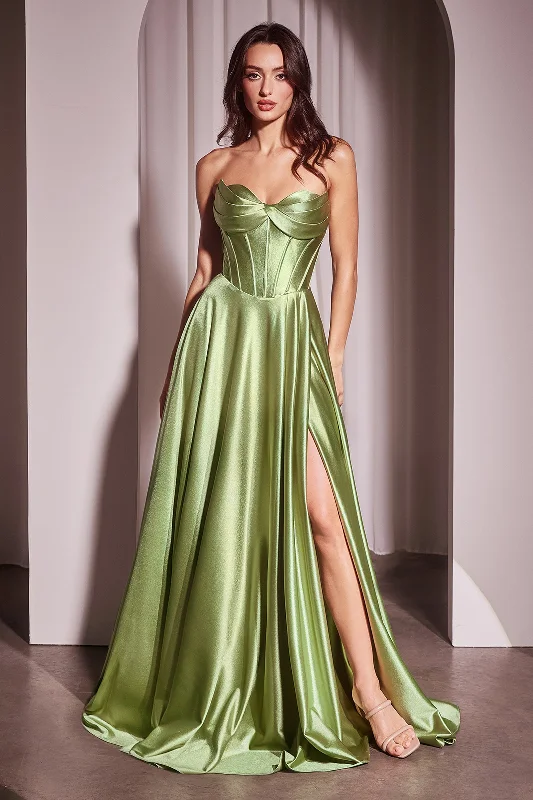 Satin Strapless A-line Slit Gown by Ladivine CD378 Summer unclassified dresses