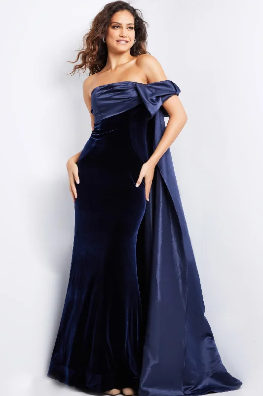 Satin Velvet Off Shoulder A-line Gown by Jovani 37391 Everyday wear unclassified dresses