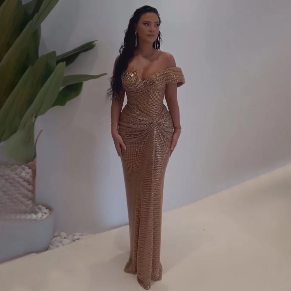 Serene Hill Customized 2025 Rose Gold Saudi Arabic Beaded High Split Evening Dresses Gowns for Formal Occasion LA72807 Casual unclassified dresses