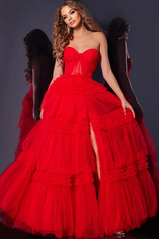 Strapless A-line Ruffled Slit Gown by Jovani 40466 Chiffon unclassified dresses