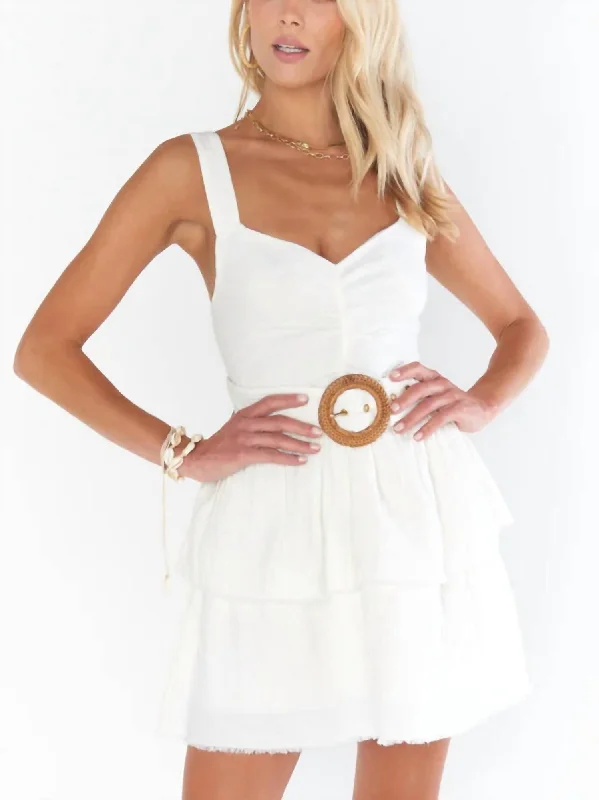 Cosmo Mini Dress In White Doublecloth Front Pocket Mini Skirt