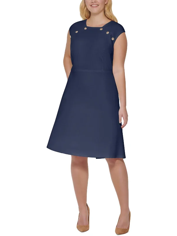 Plus Womens Scuba Mini Fit & Flare Dress Soft Denim Skirt