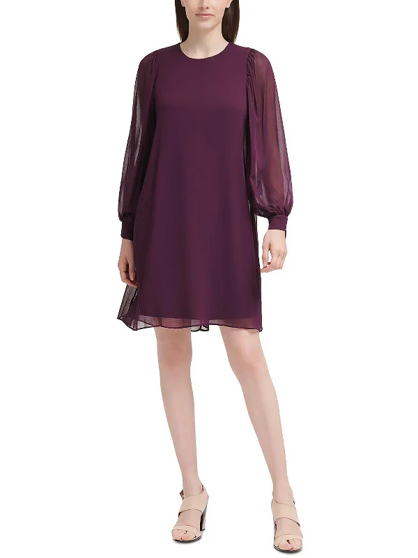 Plus Womens Tie-Sleeve Mini Shift Dress A-line Mini Skirt