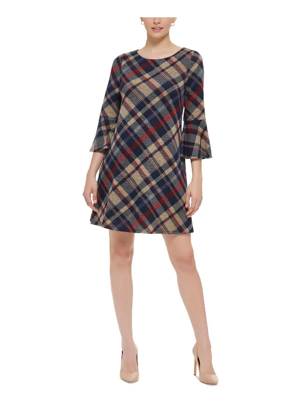 Womens Plaid Mini Shift Dress Mini Skirt Set