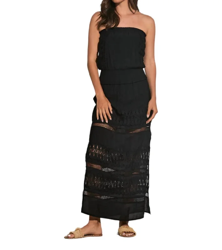 Wymara Crochet Strapless Maxi Dress In Black Maxi Skirt Party