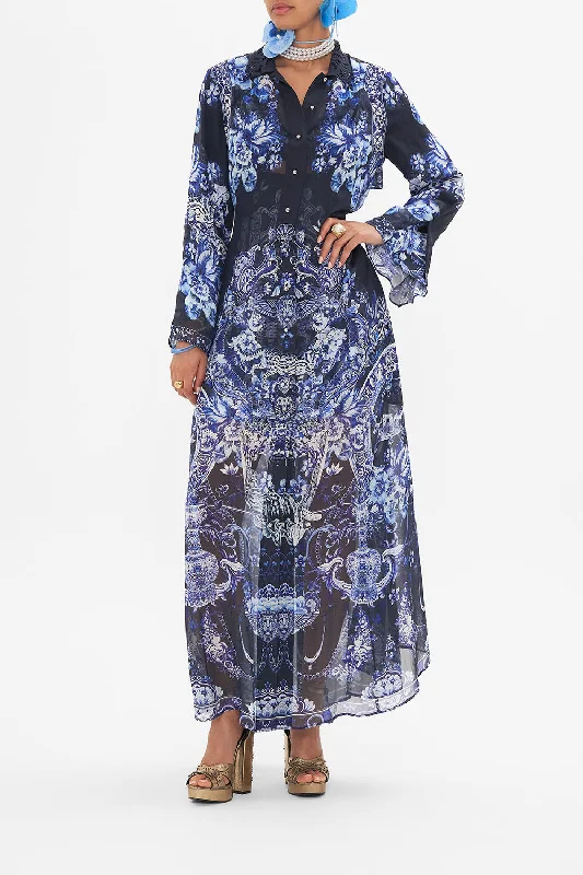 PRINTED TRENCH WITH CUTWORK LACE COLLAR DELFT DYNASTY Casual Lace Dress