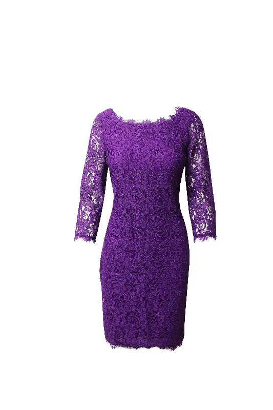 Diane Von Furstenberg Lace Dress in Purple Viscose Lace Dress Vibe