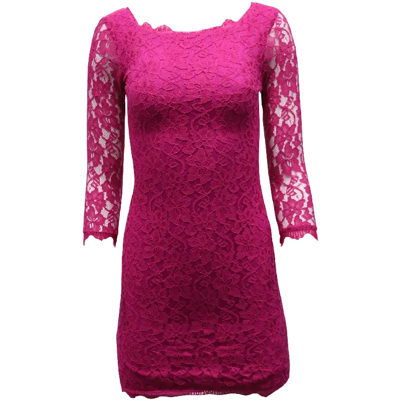 Diane Von Furstenberg Zarita Lace Sheath Dress in Pink Rayon Lace Dress Lookbook