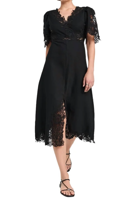 Marcella Lace Short Sleeve Dress In Black Lace Party Dress