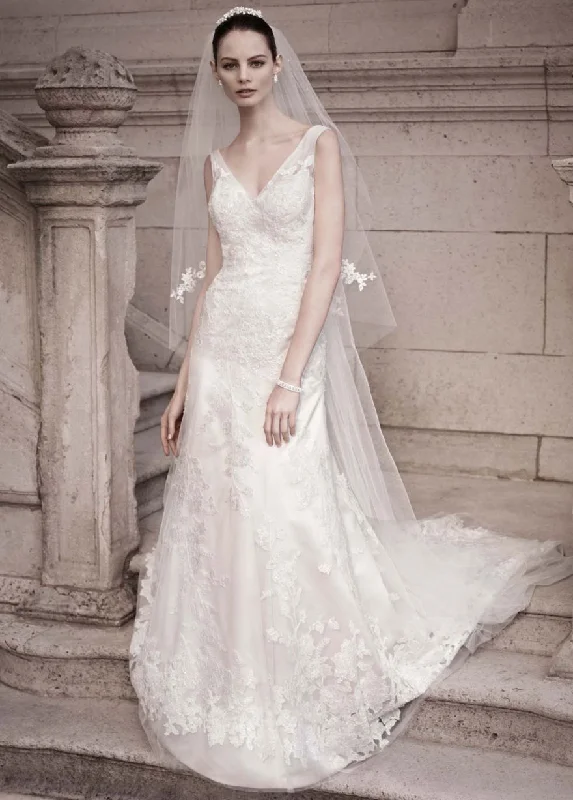 Oleg Cassini A-line Gown with Illusion Straps and Beaded Lace Lace Party Gown